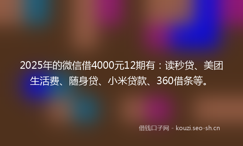 2025年的微信借4000元12期有：读秒贷、美团生活费、随身贷、小米贷款、360借条等。