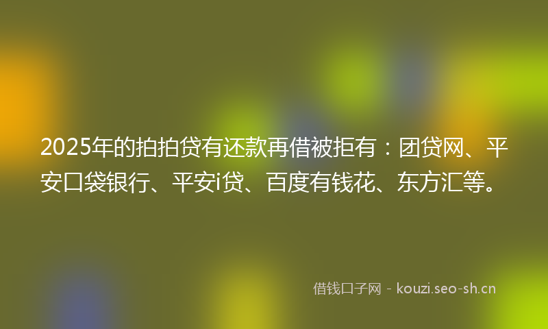 2025年的拍拍贷有还款再借被拒有:团贷网、平安口袋银行、平安i贷、百度有钱花、东方汇等。