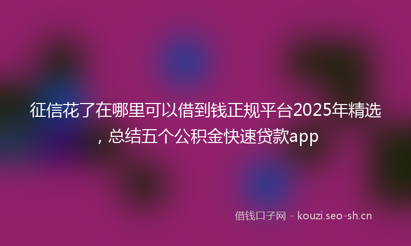 征信花了在哪里可以借到钱正规平台2025年精选，总结五个公积金快速贷款app