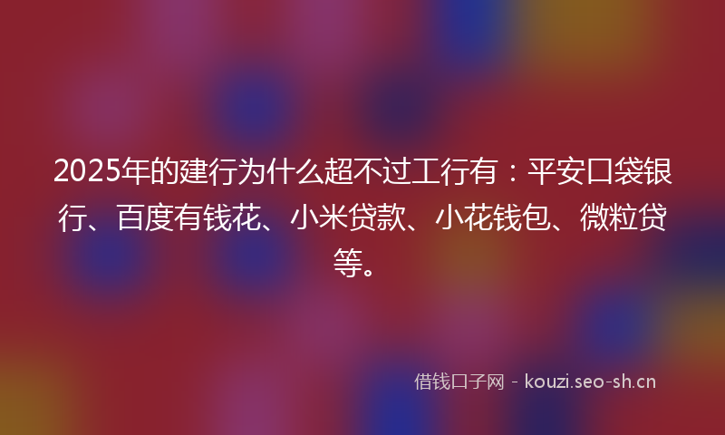 2025年的建行为什么超不过工行有：平安口袋银行、百度有钱花、小米贷款、小花钱包、微粒贷等。
