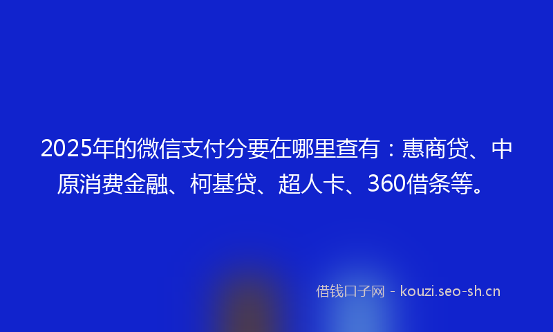 2025年的微信支付分要在哪里查有：惠商贷、中原消费金融、柯基贷、超人卡、360借条等。