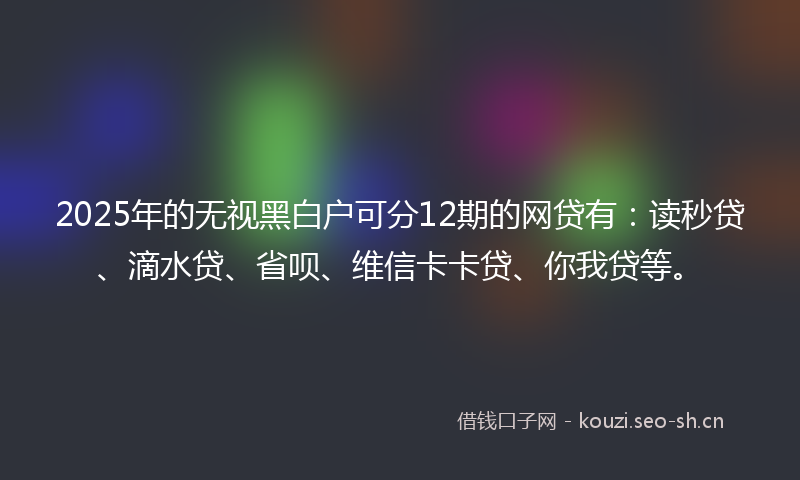 2025年的无视黑白户可分12期的网贷有：读秒贷、滴水贷、省呗、维信卡卡贷、你我贷等。