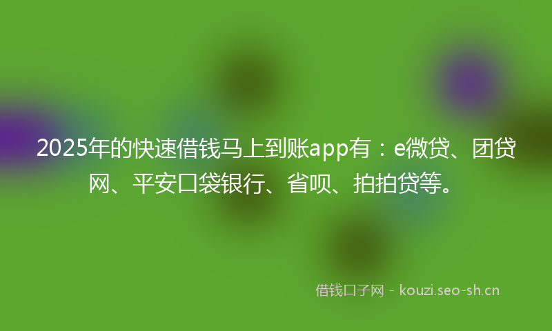 2025年的快速借钱马上到账app有：e微贷、团贷网、平安口袋银行、省呗、拍拍贷等。