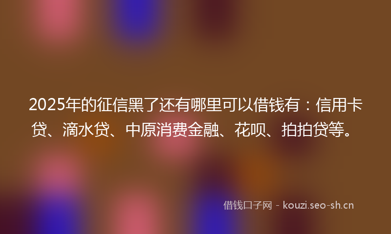 2025年的征信黑了还有哪里可以借钱有：信用卡贷、滴水贷、中原消费金融、花呗、拍拍贷等。
