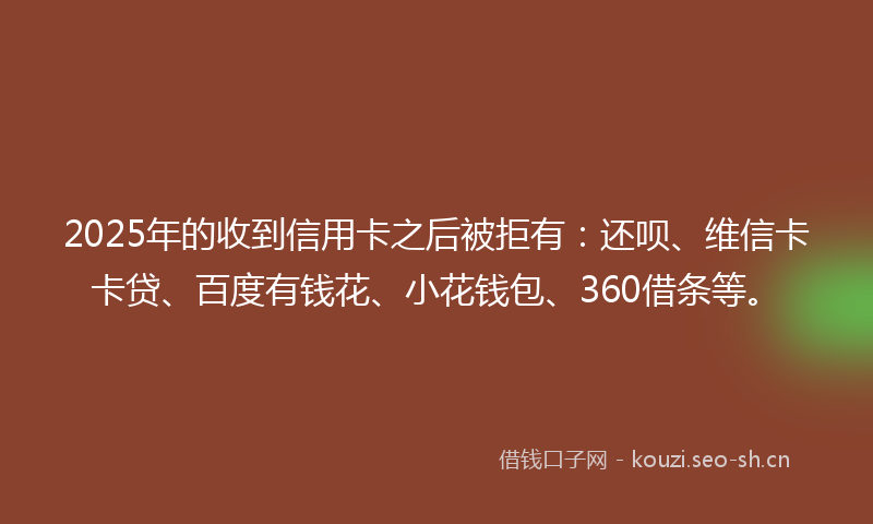 2025年的收到信用卡之后被拒有：还呗、维信卡卡贷、百度有钱花、小花钱包、360借条等。