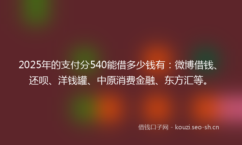 2025年的支付分540能借多少钱有：微博借钱、还呗、洋钱罐、中原消费金融、东方汇等。