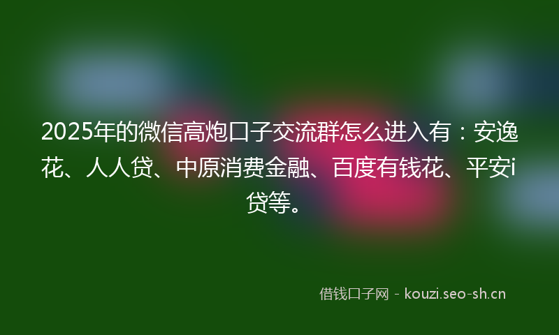 2025年的微信高炮口子交流群怎么进入有：安逸花、人人贷、中原消费金融、百度有钱花、平安i贷等。