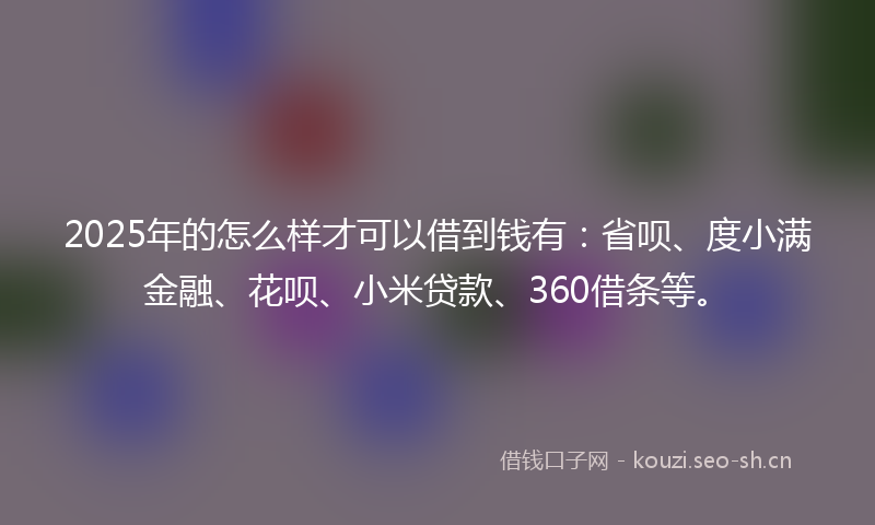 2025年的怎么样才可以借到钱有：省呗、度小满金融、花呗、小米贷款、360借条等。