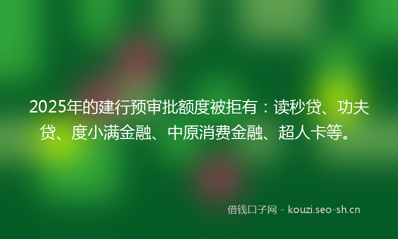 2025年的建行预审批额度被拒有：读秒贷、功夫贷、度小满金融、中原消费金融、超人卡等。