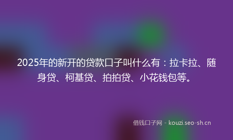 2025年的新开的贷款口子叫什么有：拉卡拉、随身贷、柯基贷、拍拍贷、小花钱包等。