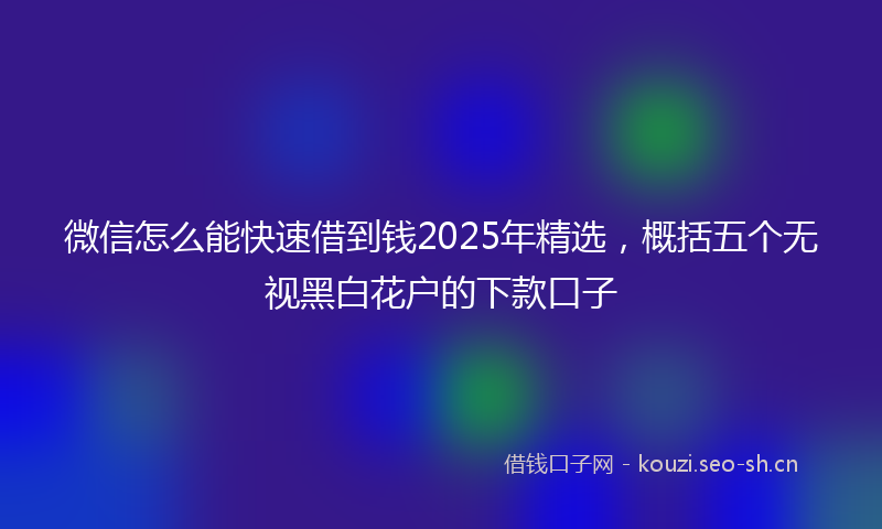 微信怎么能快速借到钱2025年精选，概括五个无视黑白花户的下款口子