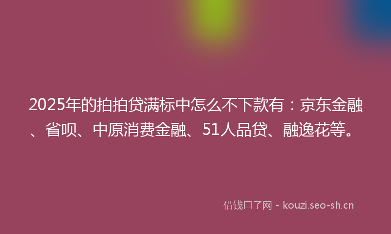 2025年的拍拍贷满标中怎么不下款有：京东金融、省呗、中原消费金融、51人品贷、融逸花等。