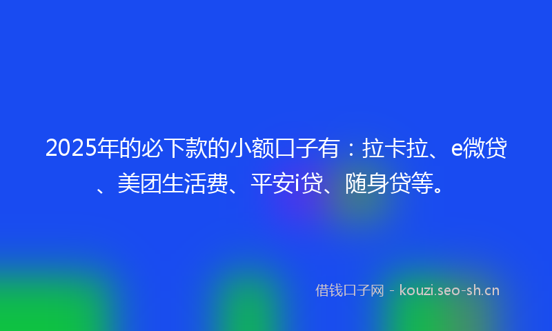2025年的必下款的小额口子有：拉卡拉、e微贷、美团生活费、平安i贷、随身贷等。