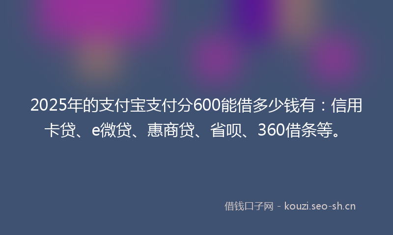 2025年的支付宝支付分600能借多少钱有：信用卡贷、e微贷、惠商贷、省呗、360借条等。