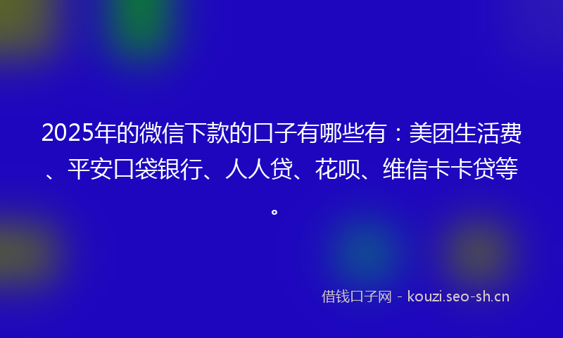 2025年的微信下款的口子有哪些有：美团生活费、平安口袋银行、人人贷、花呗、维信卡卡贷等。