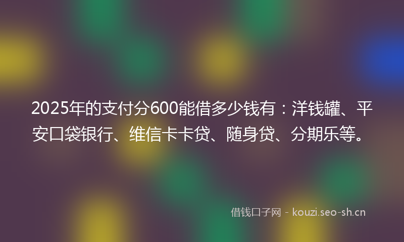 2025年的支付分600能借多少钱有：洋钱罐、平安口袋银行、维信卡卡贷、随身贷、分期乐等。