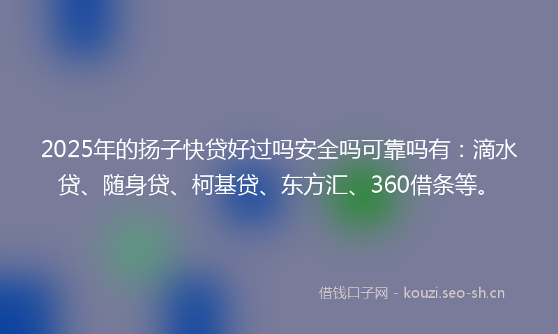 2025年的扬子快贷好过吗安全吗可靠吗有：滴水贷、随身贷、柯基贷、东方汇、360借条等。