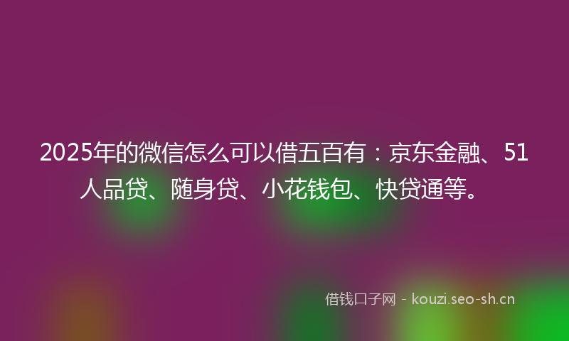 2025年的微信怎么可以借五百有：京东金融、51人品贷、随身贷、小花钱包、快贷通等。