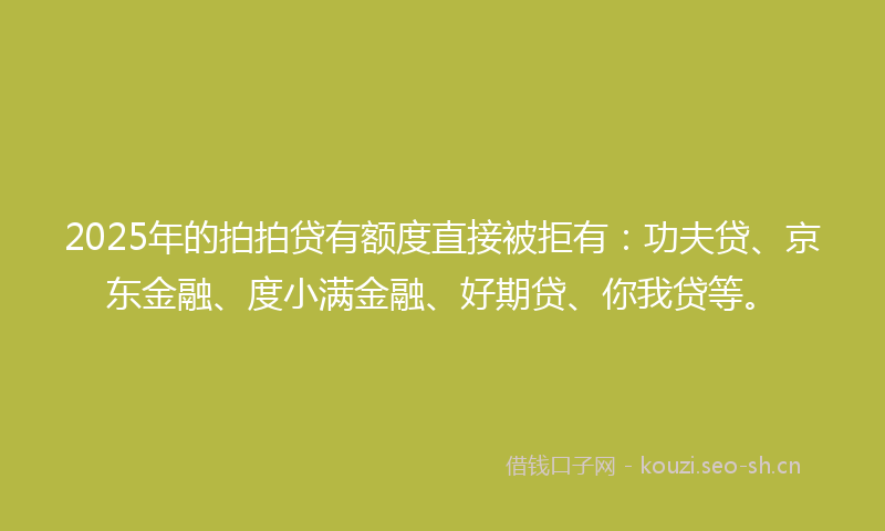2025年的拍拍贷有额度直接被拒有：功夫贷、京东金融、度小满金融、好期贷、你我贷等。