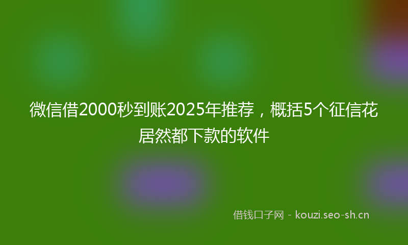 微信借2000秒到账2025年推荐，概括5个征信花居然都下款的软件