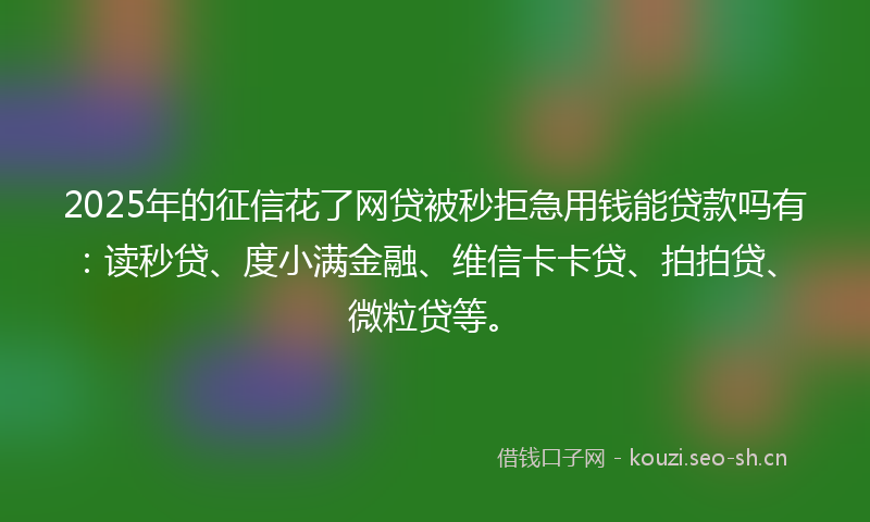 2025年的征信花了网贷被秒拒急用钱能贷款吗有：读秒贷、度小满金融、维信卡卡贷、拍拍贷、微粒贷等。