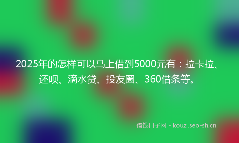 2025年的怎样可以马上借到5000元有：拉卡拉、还呗、滴水贷、投友圈、360借条等。