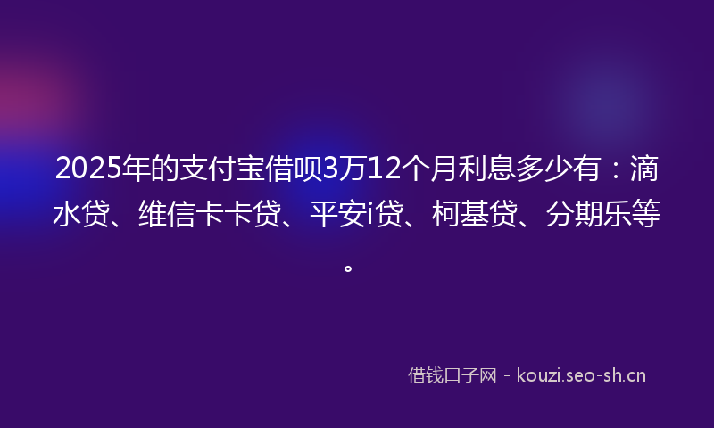 2025年的支付宝借呗3万12个月利息多少有：滴水贷、维信卡卡贷、平安i贷、柯基贷、分期乐等。