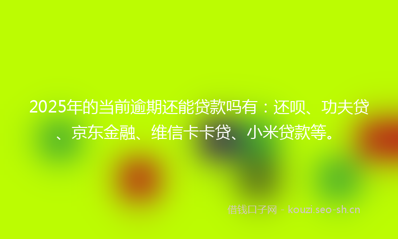 2025年的当前逾期还能贷款吗有：还呗、功夫贷、京东金融、维信卡卡贷、小米贷款等。