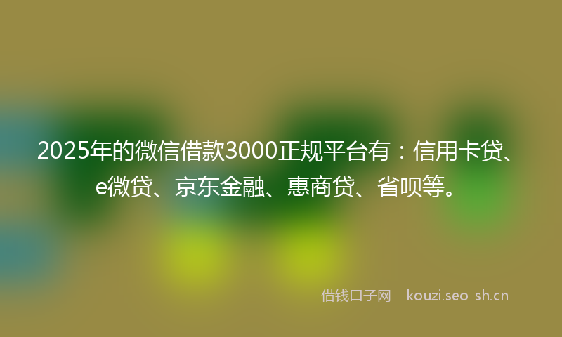 2025年的微信借款3000正规平台有:信用卡贷、e微贷、京东金融、惠商贷、省呗等。