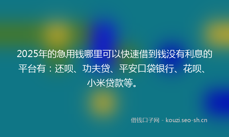 2025年的急用钱哪里可以快速借到钱没有利息的平台有：还呗、功夫贷、平安口袋银行、花呗、小米贷款等。