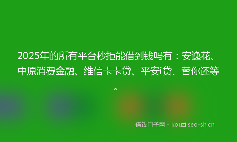 2025年的所有平台秒拒能借到钱吗有：安逸花、中原消费金融、维信卡卡贷、平安i贷、替你还等。