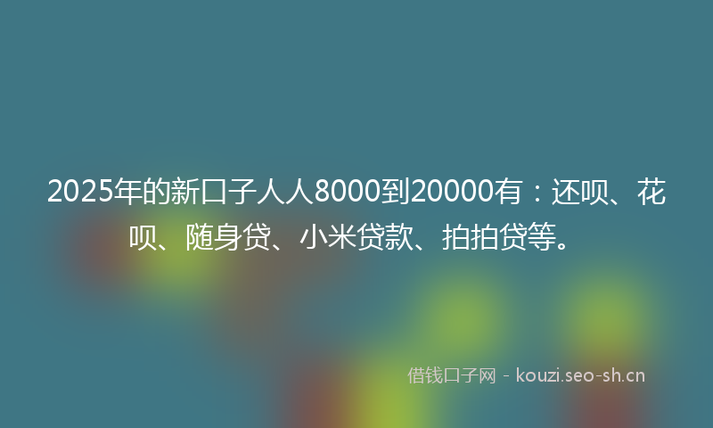 2025年的新口子人人8000到20000有：还呗、花呗、随身贷、小米贷款、拍拍贷等。