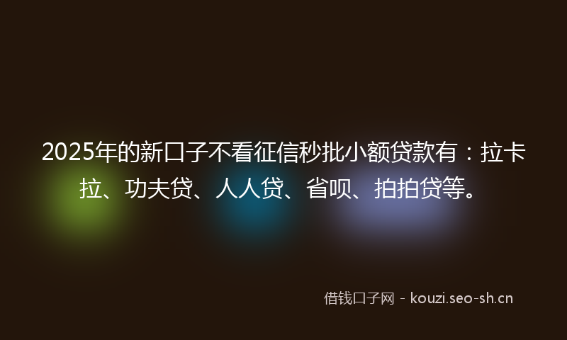 2025年的新口子不看征信秒批小额贷款有：拉卡拉、功夫贷、人人贷、省呗、拍拍贷等。
