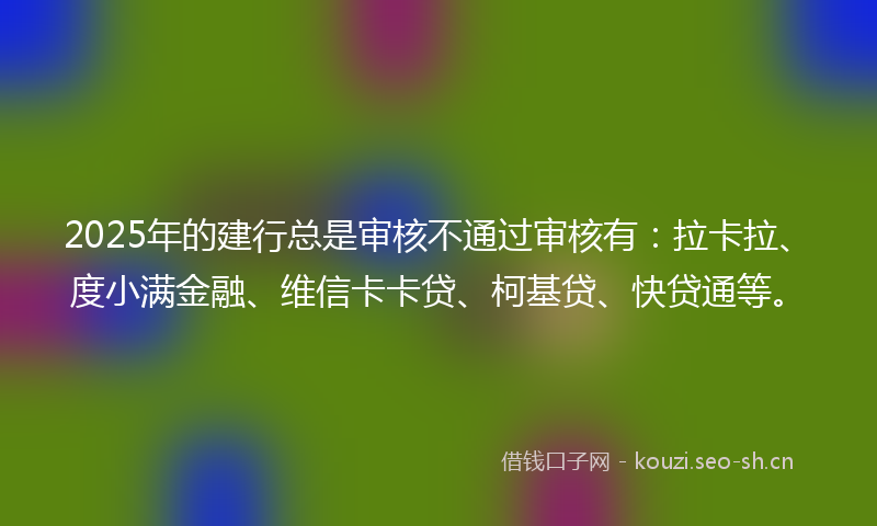 2025年的建行总是审核不通过审核有：拉卡拉、度小满金融、维信卡卡贷、柯基贷、快贷通等。