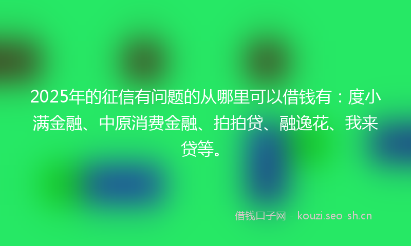 2025年的征信有问题的从哪里可以借钱有：度小满金融、中原消费金融、拍拍贷、融逸花、我来贷等。