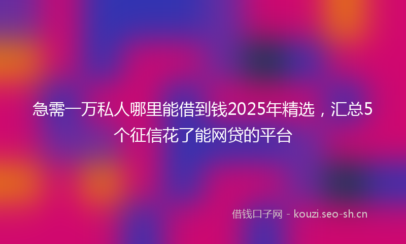 急需一万私人哪里能借到钱2025年精选，汇总5个征信花了能网贷的平台