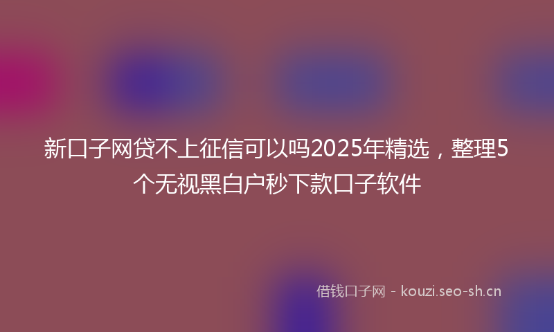 新口子网贷不上征信可以吗2025年精选，整理5个无视黑白户秒下款口子软件