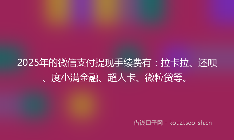 2025年的微信支付提现手续费有：拉卡拉、还呗、度小满金融、超人卡、微粒贷等。