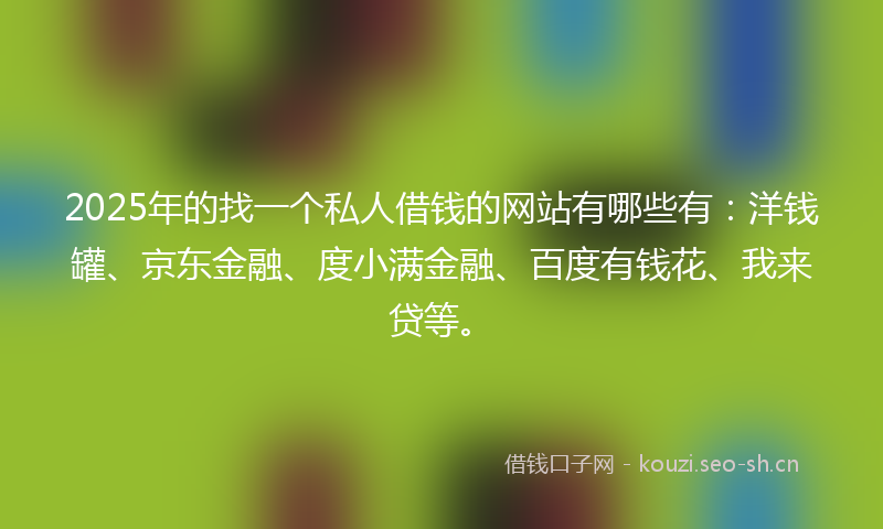 2025年的找一个私人借钱的网站有哪些有：洋钱罐、京东金融、度小满金融、百度有钱花、我来贷等。