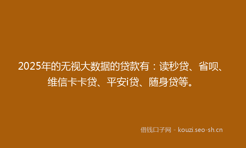 2025年的无视大数据的贷款有：读秒贷、省呗、维信卡卡贷、平安i贷、随身贷等。