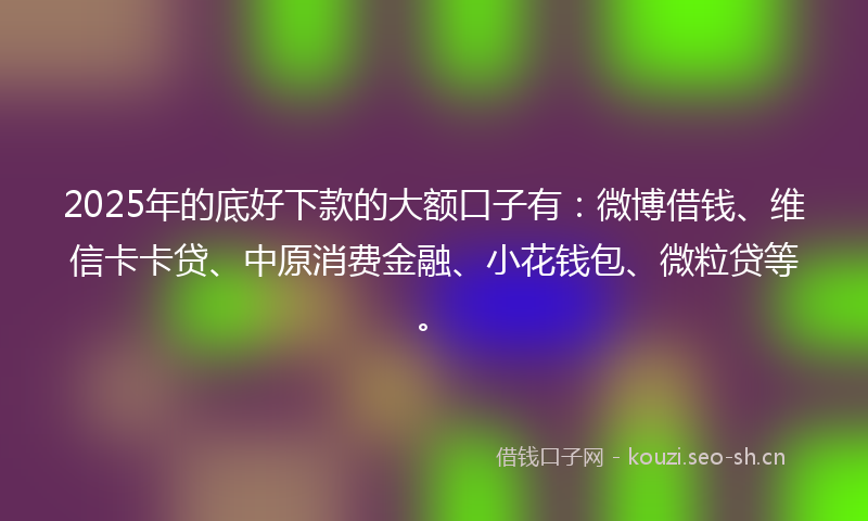2025年的底好下款的大额口子有：微博借钱、维信卡卡贷、中原消费金融、小花钱包、微粒贷等。