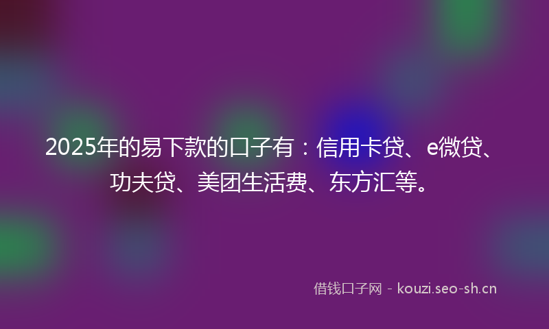 2025年的易下款的口子有:信用卡贷、e微贷、功夫贷、美团生活费、东方汇等。