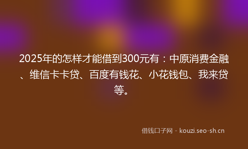 2025年的怎样才能借到300元有：中原消费金融、维信卡卡贷、百度有钱花、小花钱包、我来贷等。