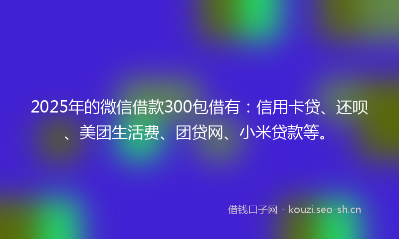 2025年的微信借款300包借有：信用卡贷、还呗、美团生活费、团贷网、小米贷款等。