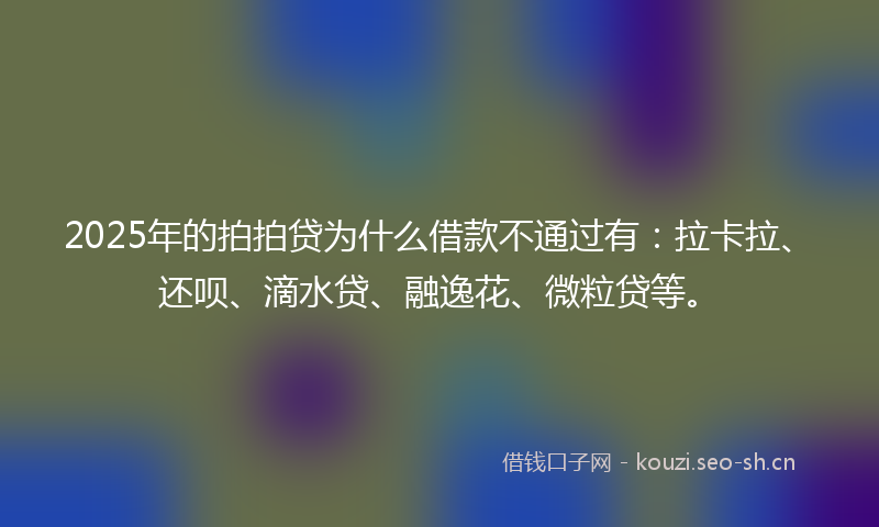 2025年的拍拍贷为什么借款不通过有：拉卡拉、还呗、滴水贷、融逸花、微粒贷等。