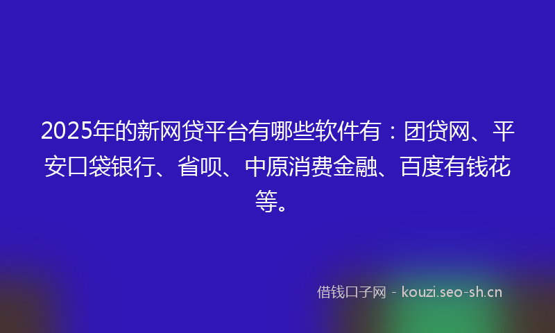 2025年的新网贷平台有哪些软件有：团贷网、平安口袋银行、省呗、中原消费金融、百度有钱花等。