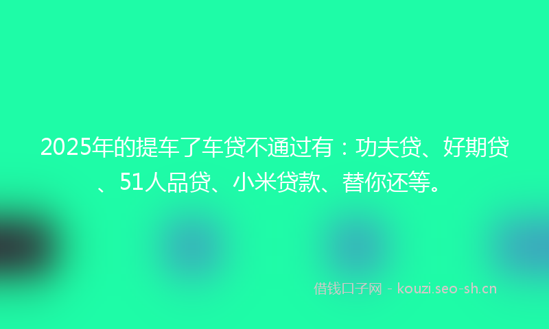 2025年的提车了车贷不通过有：功夫贷、好期贷、51人品贷、小米贷款、替你还等。