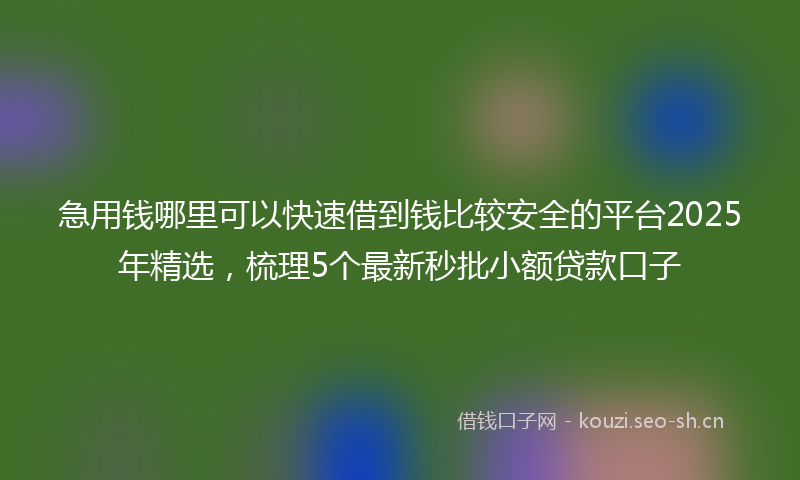 急用钱哪里可以快速借到钱比较安全的平台2025年精选，梳理5个最新秒批小额贷款口子