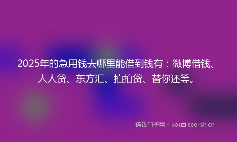 2025年的急用钱去哪里能借到钱有：微博借钱、人人贷、东方汇、拍拍贷、替你还等。