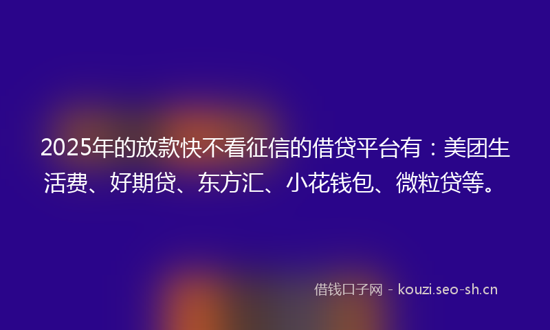 2025年的放款快不看征信的借贷平台有：美团生活费、好期贷、东方汇、小花钱包、微粒贷等。